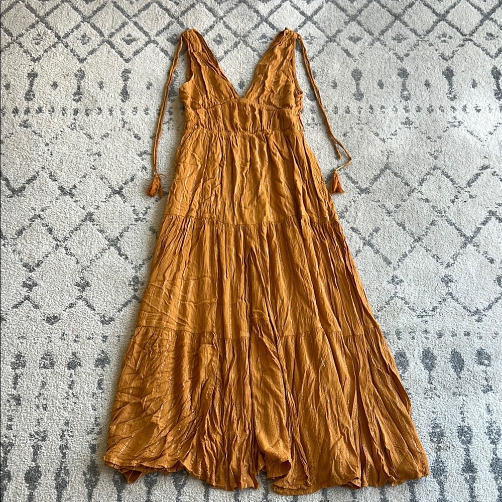 MINKPINK Burnt Orange Pleated Tiered Maxi